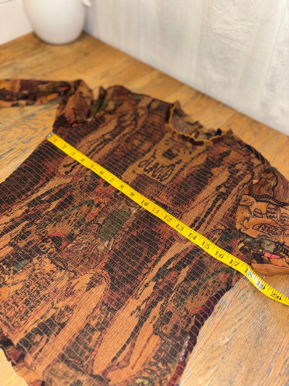DESIGUAL Brown Printed Smocked Mesh Top Size XL - Picture 9 of 10